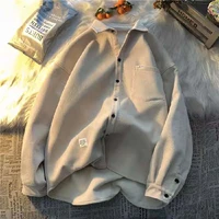 autumn and winter plus velvet thick long sleeved shirt male student design sense niche jacket retro hong kong style large size s
