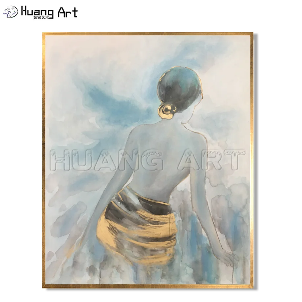 

Hand-painted High Quality Modern Half Naked Women Portrait Oil Painting for Room Decor Golden Dress Figure Wall Art Painting