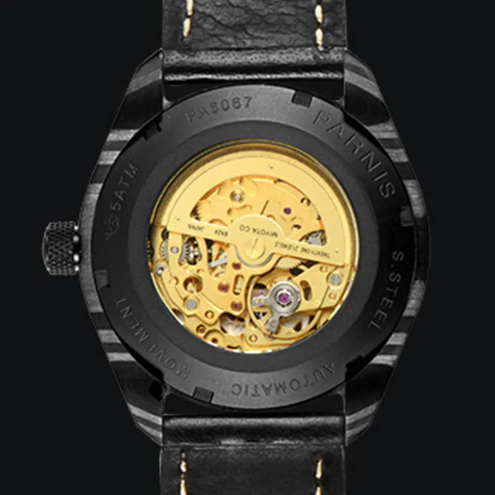 Роскошный бренд parnis Commander Series светящийся Мужской стальной Чехол кожаный ремешок