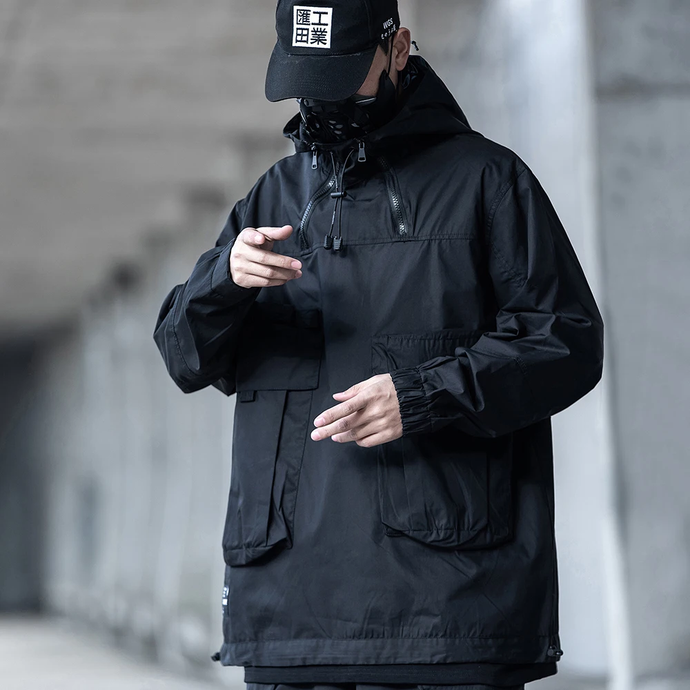 

Techwear Jacket For Men Black Hooded Anorak 2021 New Fashion Windbreaker