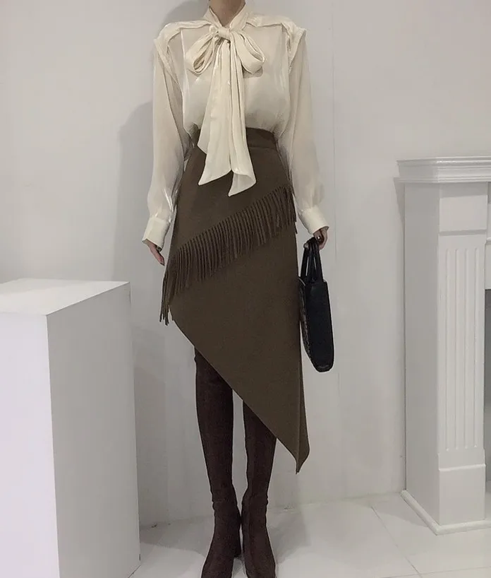 

ZCSMLL Bow Collar Solid Color Women Tops Long Sleeve Korean Fashion 2021 New Summer Autumn Loose Female Vintage Shirts