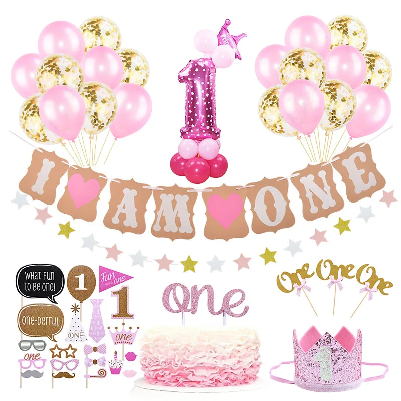 1 год украшение для дня рождения воздушный шар Globos из фольги бумага баннера