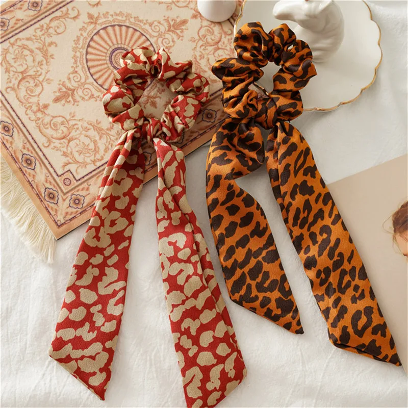 

1PC Long Ribbon Scrunchie Stretch Headband Leopard Scrunchies Women Elastic Hair Bands Girls Hair Ties Printed Hair Accessories