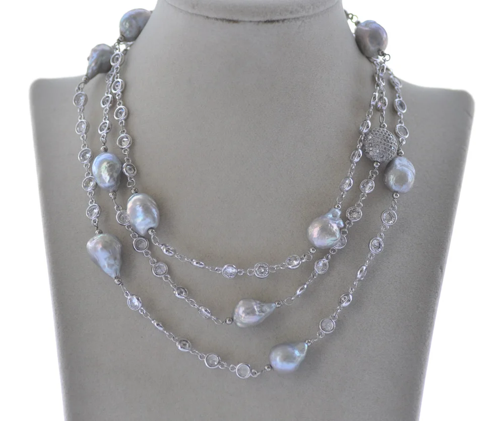 

MCT·STAR Z10234 34"-50" 18mm Gray Baroque Drop KESHI Pearl NecklaceCZ