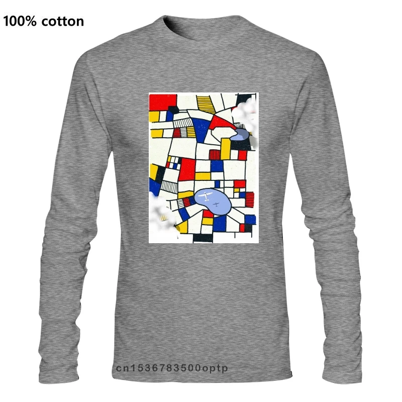 Футболка les champs de mondrian абстрактная кубизм карта самолет облака поля красный