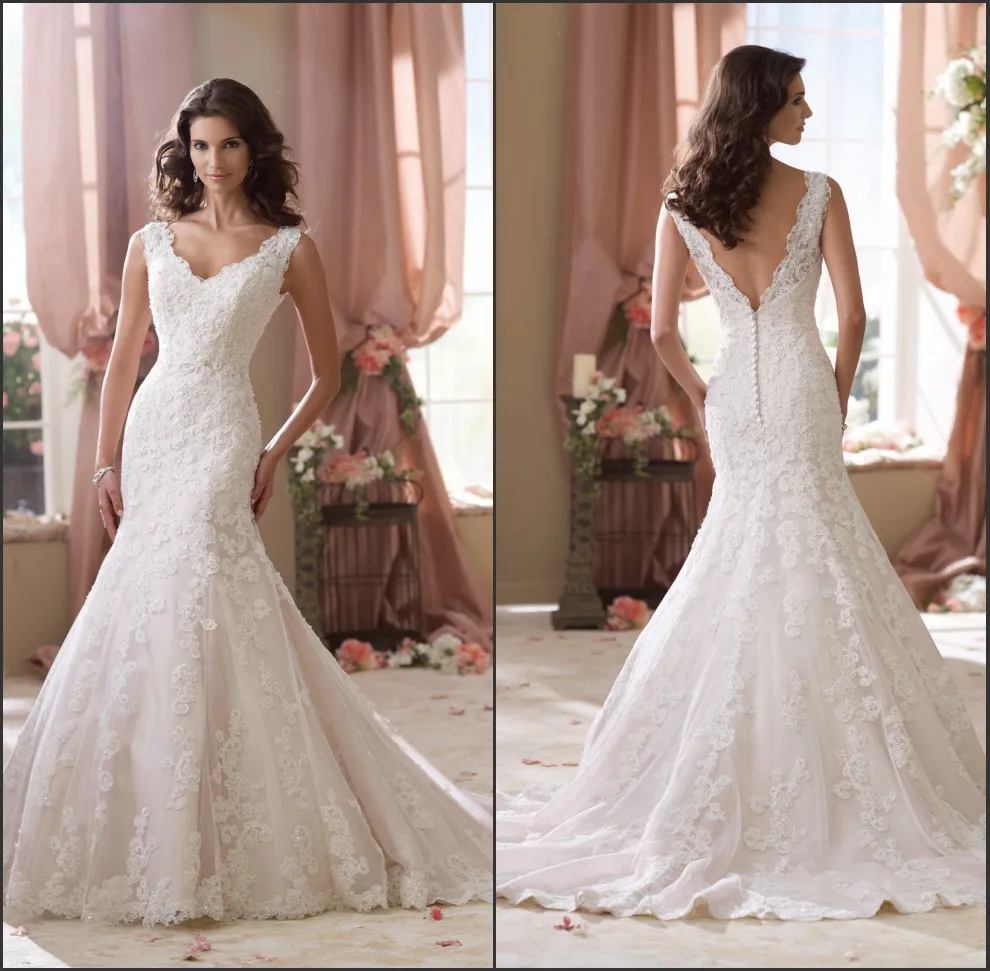 Роскошные кружевные свадебные платья на бретельках с v образным вырезом NS572