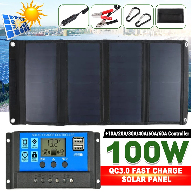100W QC3.0 Быстрая зарядка Панели солнечные s Портативный складной Водонепроницаемый