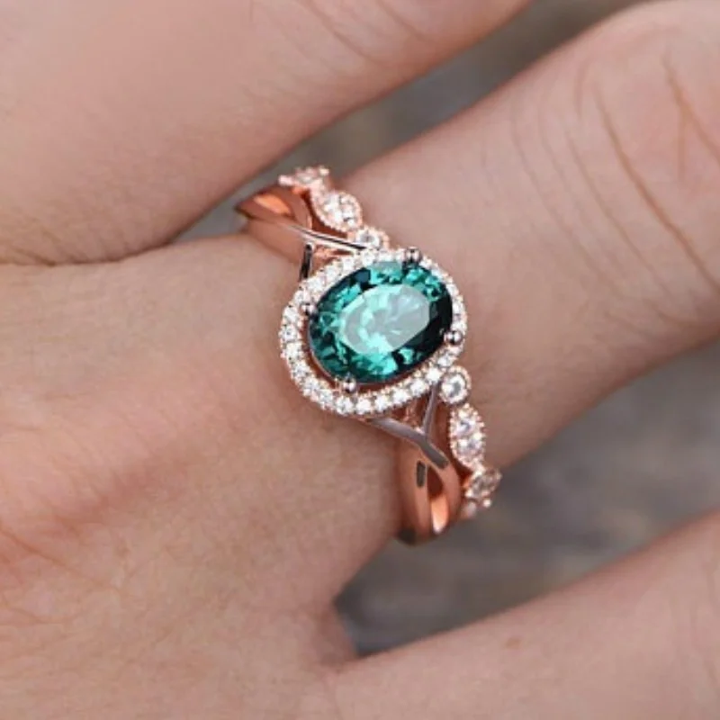 

Romantic Delicacy Oval Rose Gilt Engagement ring Birth Stone Flower Bridal Ring Love