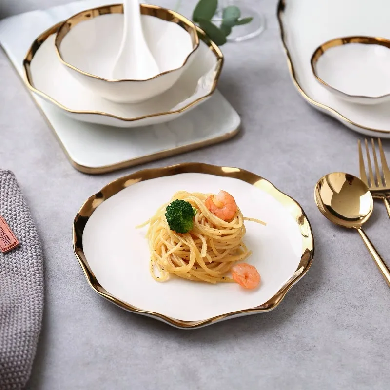 Black/White Ceramic Dinner Plates Set Dishes Cake Food Plate Salad Soup Bowl Dinnerware for Restaurant Hotel Tableware | Дом и сад