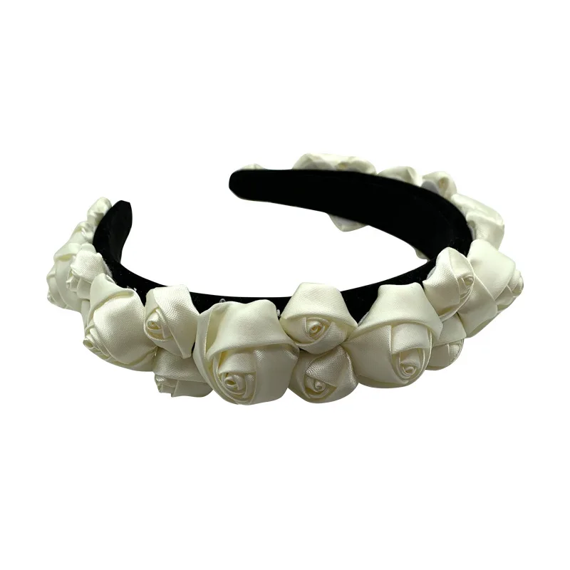 

New Fabric Rose Flower Headband Fashion Hair Accessories Women Three-dimensional Flower Color Matching Wide-brimmed Hair Bands