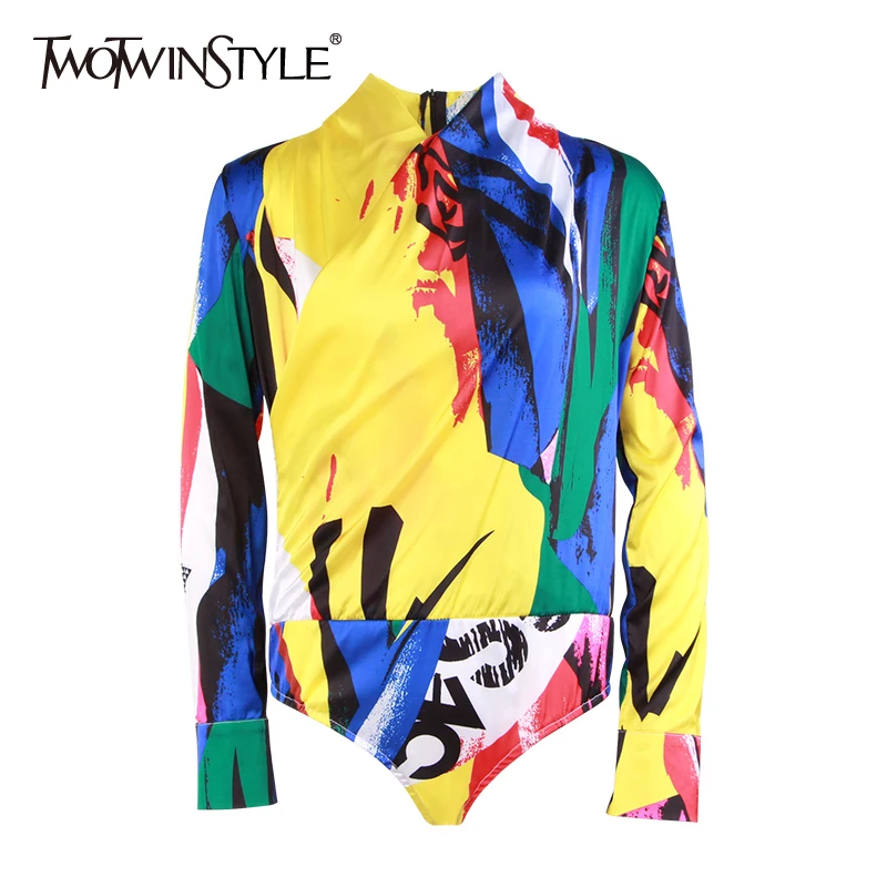 TWOTWINSTYLE хит цвет мульти Комбинезоны для женщин V образным вырезом с длинным рукавом боди Женский Большой размер Весна Повседневная мода