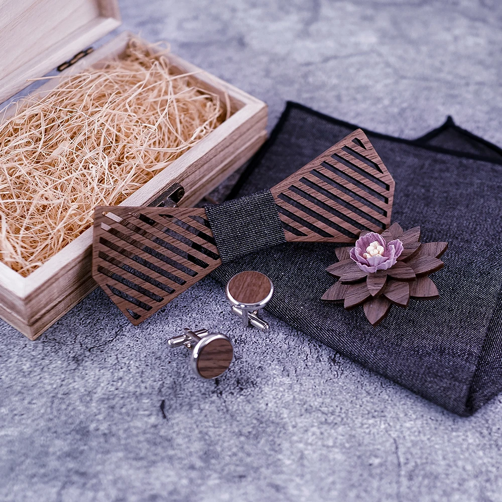 Набор полосатых деревянных галстуков бабочек мужской галстук бабочка