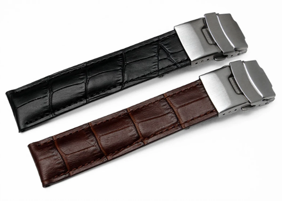 

19mm/20mm/22mm Leather Watchband Strap Deployment Buckle Fits For Omega Watch Bracelet Speedmaster De Ville Seamaster