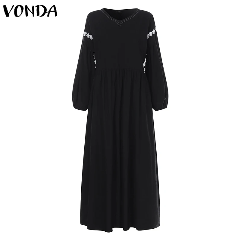 Осеннее платье-фонарик с длинным рукавом для будущих мам VONDA женские макси длинные платья с принтом повседневные праздничные сарафаны свободные пляжные платья