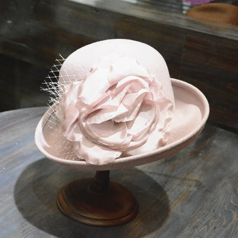 Шляпа Фибоначчи с большими цветами Женская нестандартная фетровая шляпа полями