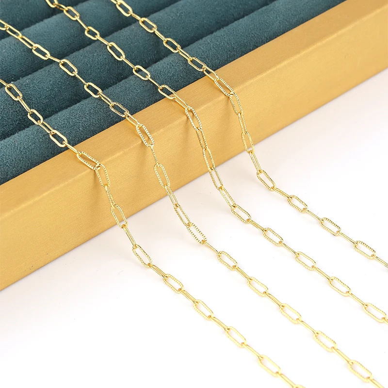 

SAUVOO 1M Gold Embossed Oval Chains Link Bulk Chains For DIY Necklace Bracelet Making Jewelry Finding Accessories