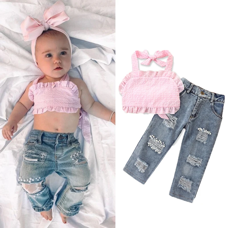 Модная летняя одежда для маленьких девочек от 1 до 6 лет 2021 розовый однотонный топ