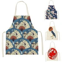 japanese style fan apron waist bib women aprons wave cherry blossom home cooking tools waterproof pinafores 68 55cm grembiule