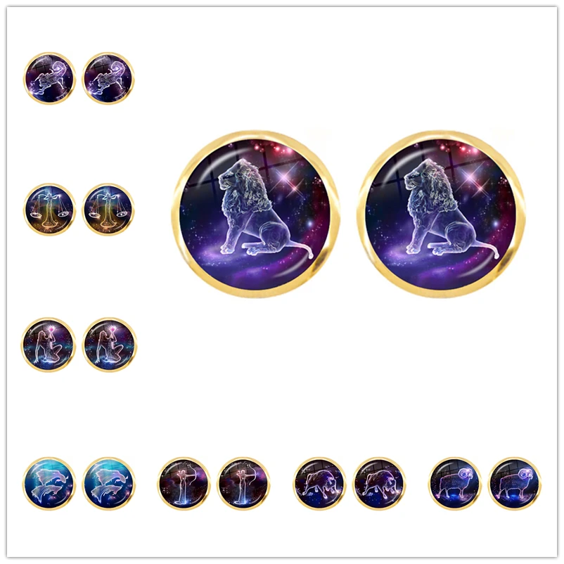 

Horoscope Astrology Zodiac Statement Earrings Leo Taurus Gemini Virgo Libra Scorpio 12 Constellation Glass Stud Earrings