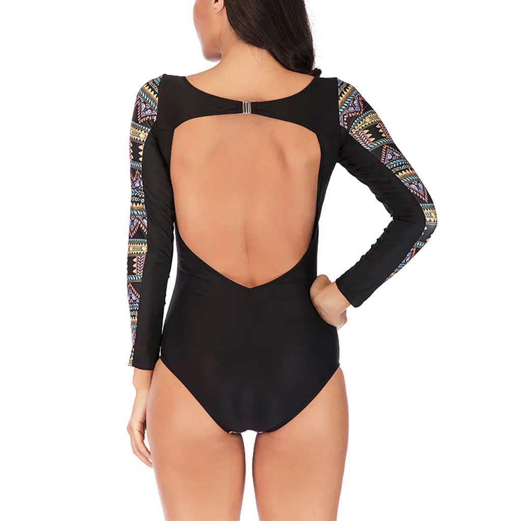 Женский купальный костюм с длинными рукавами Chamsgend Цельный купальник пуш ап и