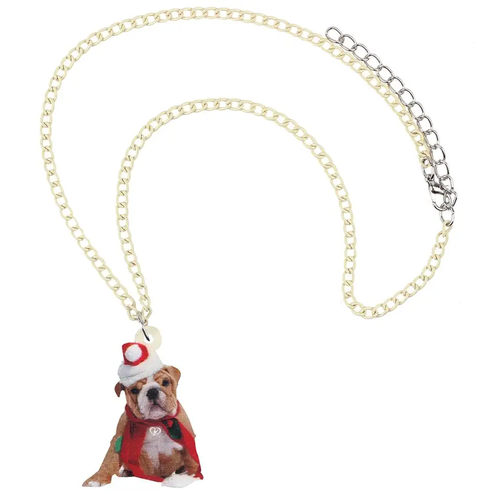 Bonsny Акриловая Рождественская шляпа бульдог искусственная цепь чокер животные