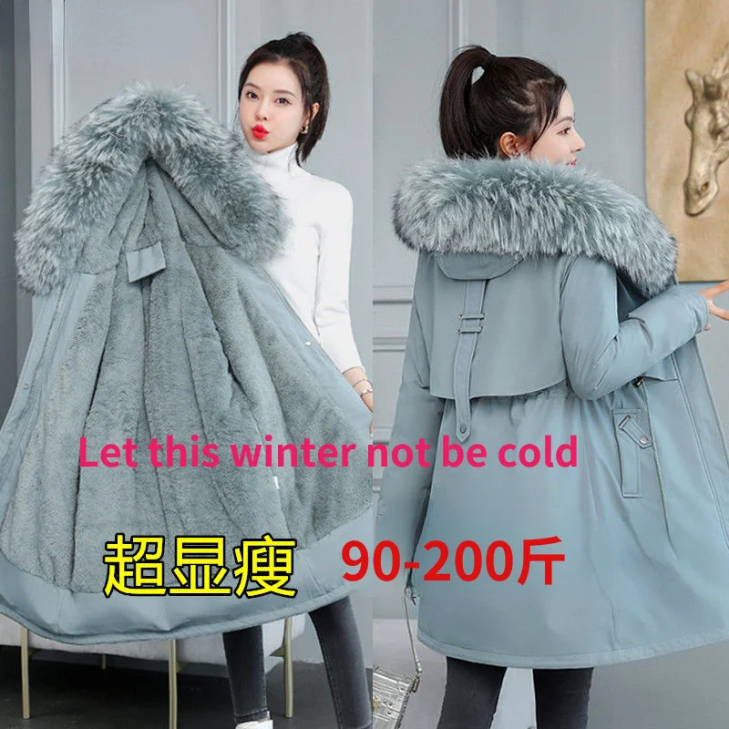 

Winter lengthened and thickened hooded cotton windbreaker warm coat for pregnant women, plus size fur collar pie to overcome