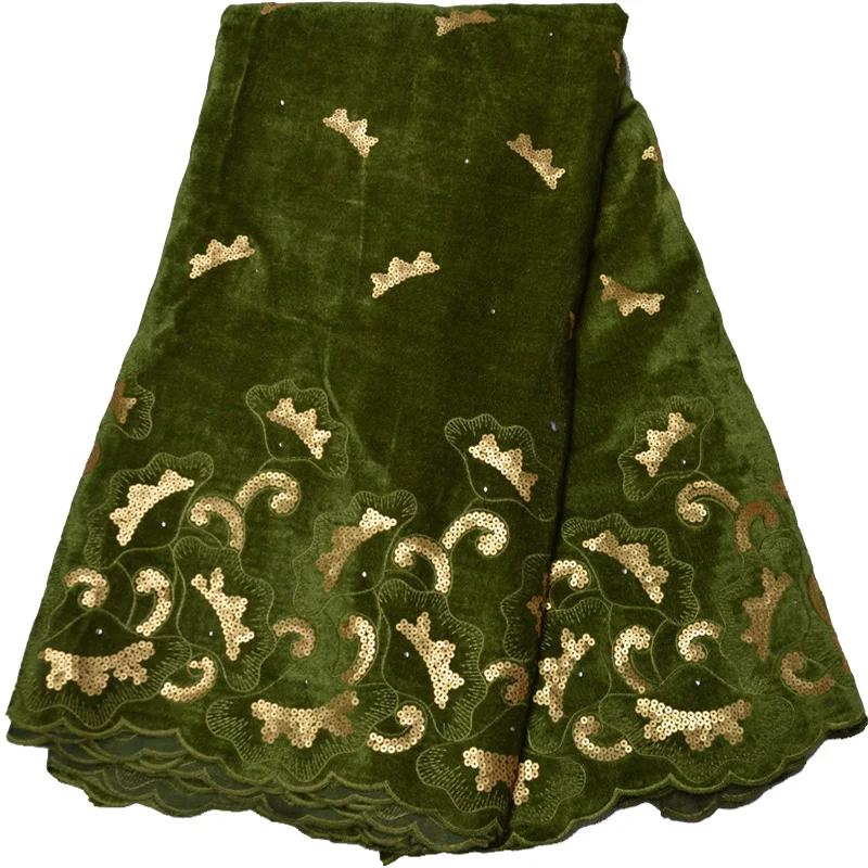 (5 ярдов/шт) Высокое качество Армейский Зеленый Африканский бархат кружево ткань