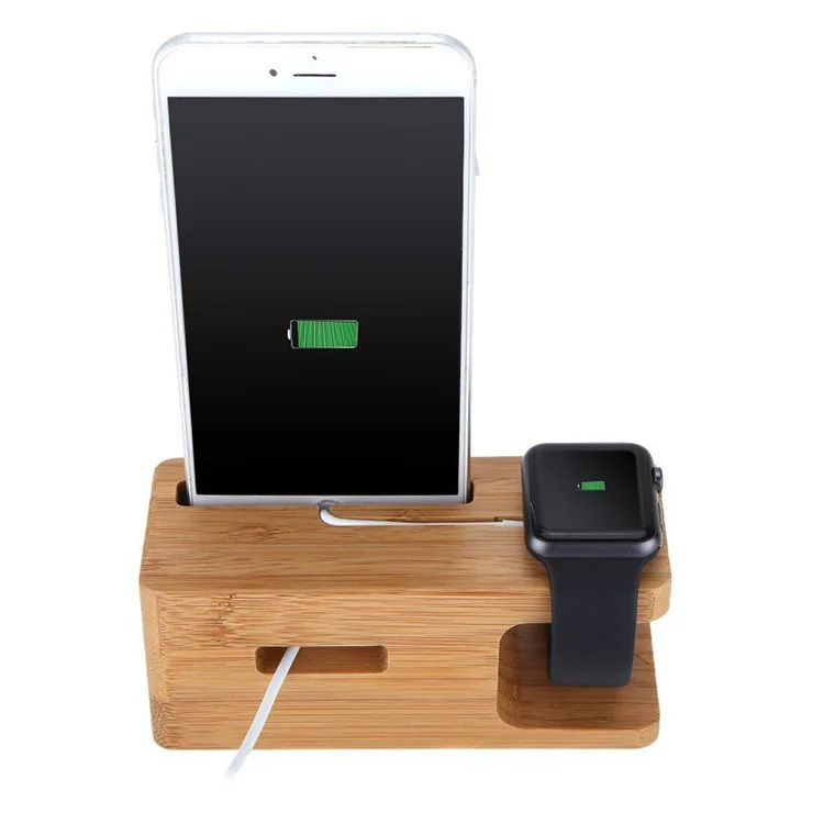 2 в 1 бамбуковая деревянная настольная подставка для iPhone iPad планшет подставка для телефона зарядное устройство зарядная док-станция для Apple Watch
