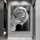 Современная Абстрактная живопись Черный и белый пара Лев, рисунок на холсте в африканском стиле постер животного и Печать Искусство настенные картины для гостиной Декор