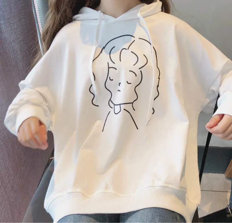 

Cotton Thin Printing Harajuku Style Women's Hoodies Autumn Winter Loose Long-Sleeved Bottoming Shirt Plus Size Female Tops