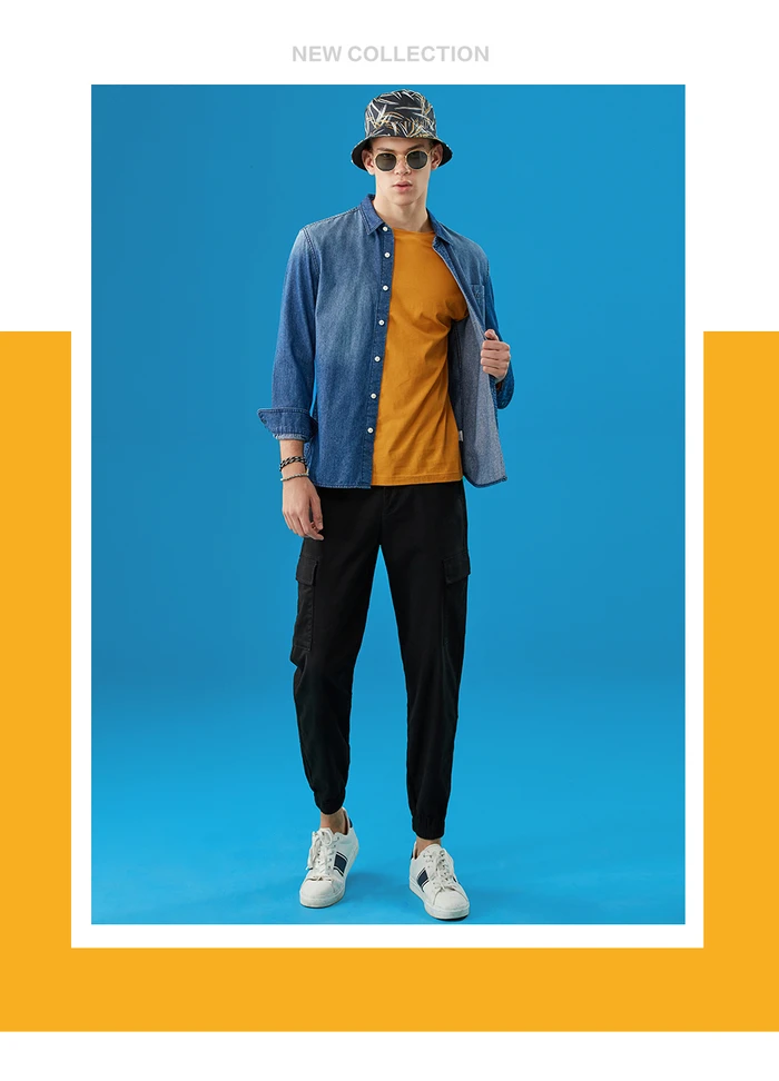 Giordano приталенная Мужская рубашка из джинсовой ткани с длинными рукавами Camisa Masculina, на пуговицах спереди, с отложным воротником, Chemise Homme 01049890