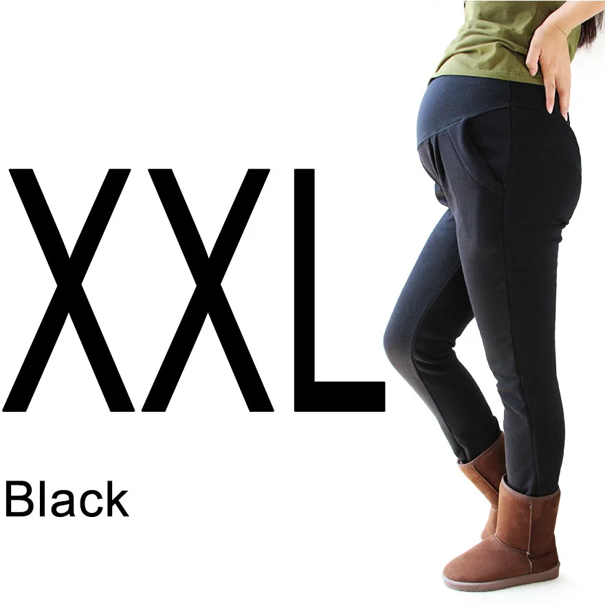 Black XXL Теплые Леггинсы для беременных, XL, XXL, 3XL, 4XL, бархатные хлопковые черные зимние леггинсы, штаны для беременных, вязаная одежда для беременных - Цвет: Black XXL