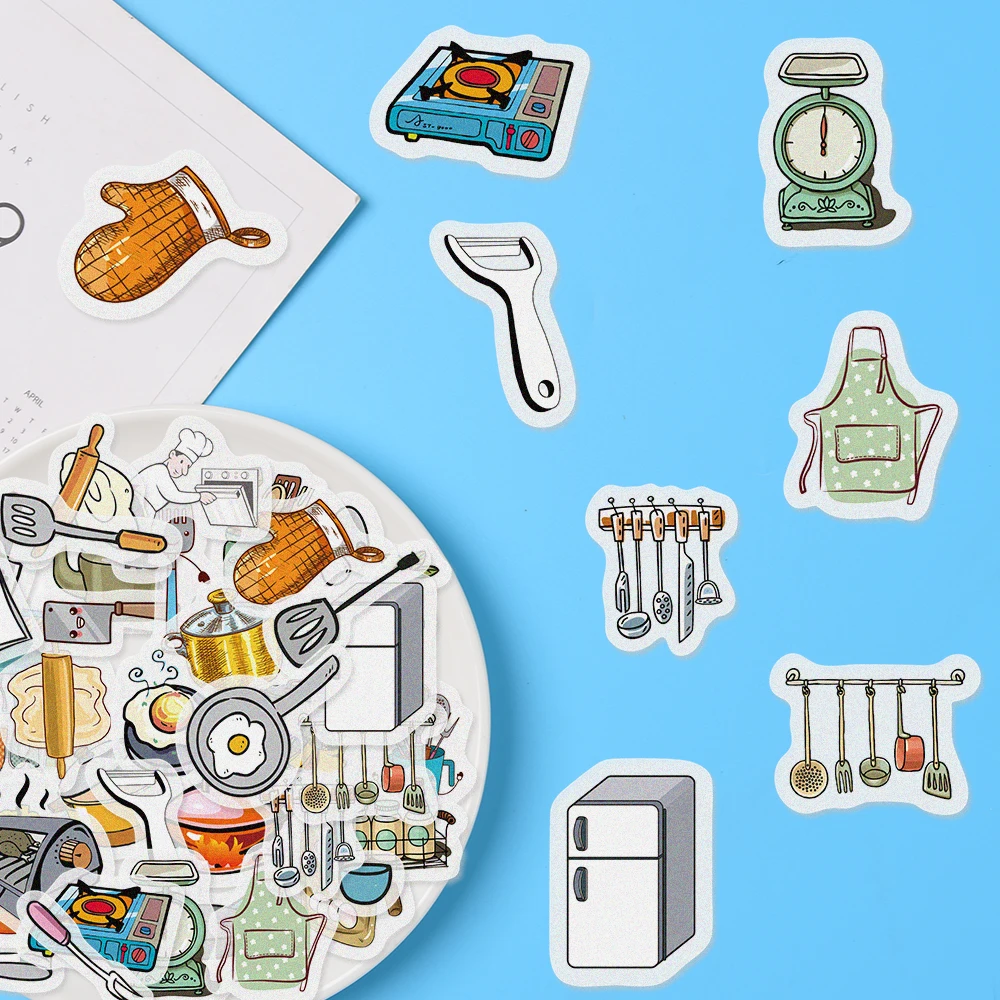 Etiqueta adhesiva de papel para decoraci&oacute;n, suministros de cocina para diario, cuaderno, &aacute;lbum de recortes, papeler&iacute;a, 40 Uds.-1