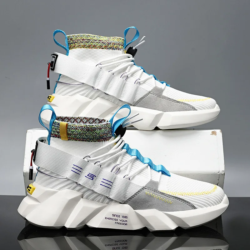 Summer White Breathable Men's Shoes 2021 New Mesh Sports Casual Trendy Increased Socks Mouth Old Shoes Comfortable Running Shoes