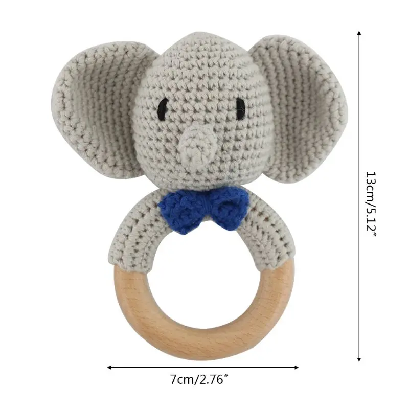 

Baby Wooden Teether Ring DIY Crochet Elephant Rattle Soother Teething Molar Toy