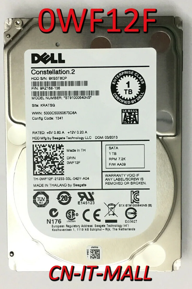 

2.5 0WF12F WF12F 031N08 ST91000640NS 1TB 7200 RPM 64MB Cache SATA 6.0Gb/s 2.5" Enterprise-class Internal Hard Drive