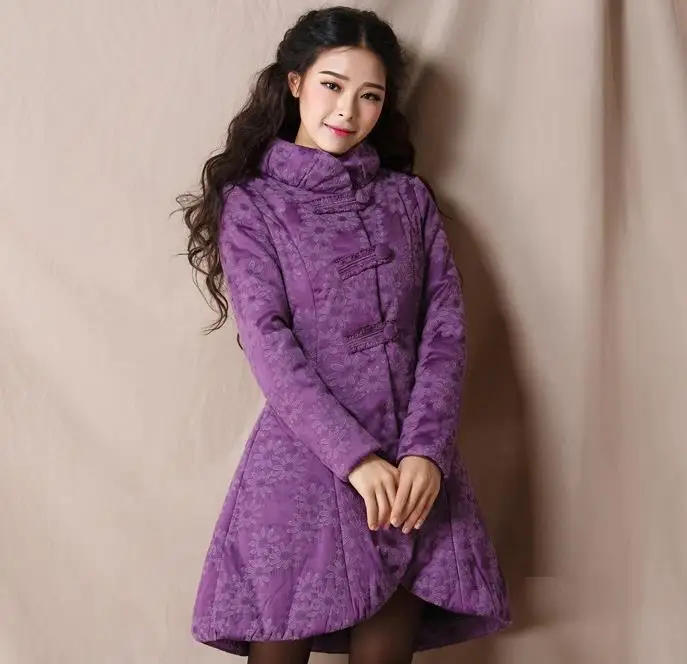 

2017 leisure printing cultivate morality show thin cotton-padded clothes long cotton-padded jacket coat in the cloud