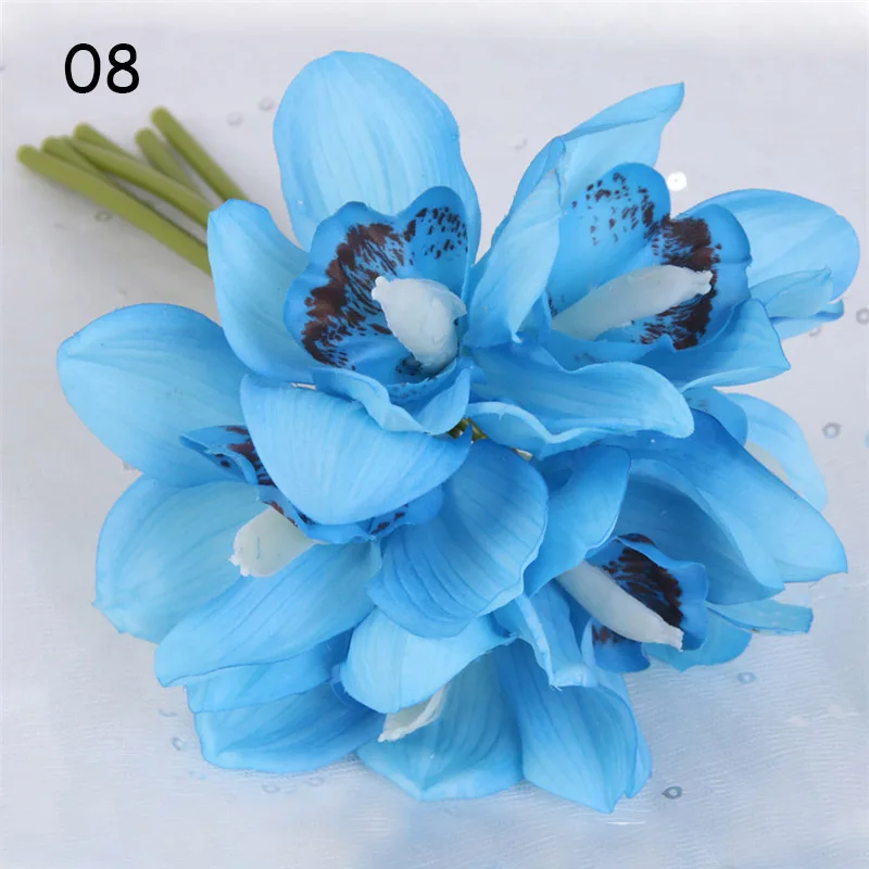 08 1 Набор, настоящее прикосновение, cymbidium, 6 головок, для украшения стола, цветок, сделай сам, для свадьбы, невесты, ручная работа, цветы, домашний декор, искусственная Орхидея - Цвет: 08