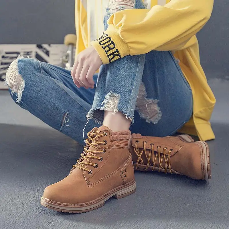 

Snow boots casual winter shoes woman autumn winter ankle boots women shoes 2019 solid lace-up ladies shoes martin booties