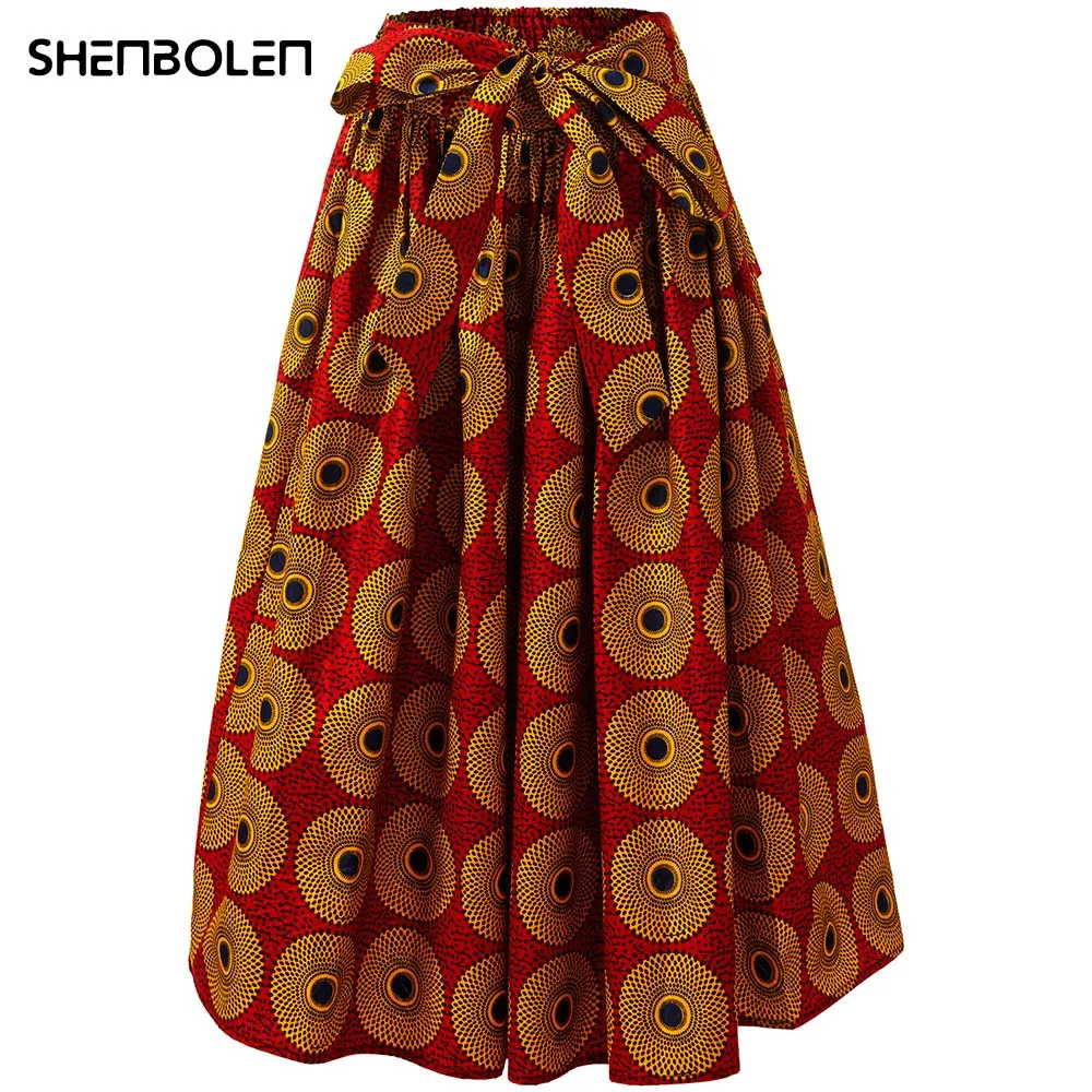 

African Clothes For Women Skirt Wax Print Ankara Swing Clothes For Women Midi Skirt Elastic Lady Fashion