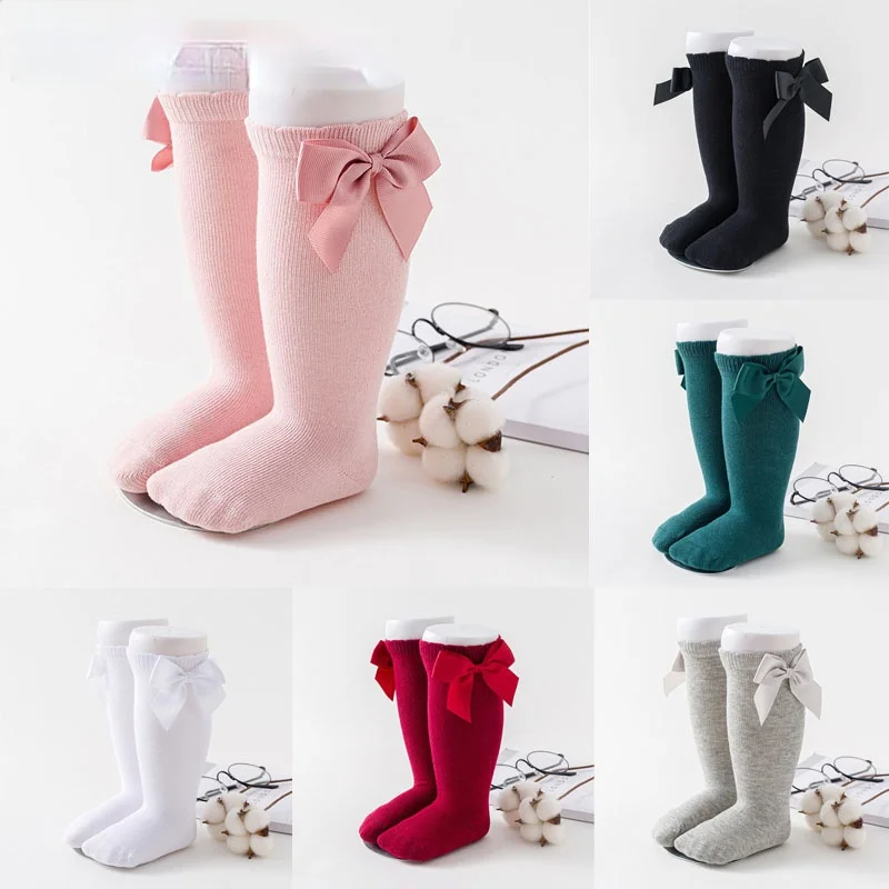 

Balleenshiny New Baby Girl Kids Socks Winter Spring Cotton Newborn Baby Pantyhose Infant Toddler Knee High Bows Baby Socks