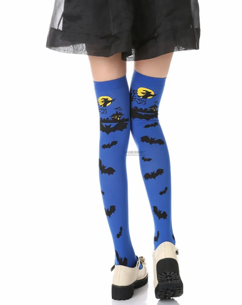 Забавные носки креативные длинные до колена скелета на Хэллоуин в красную