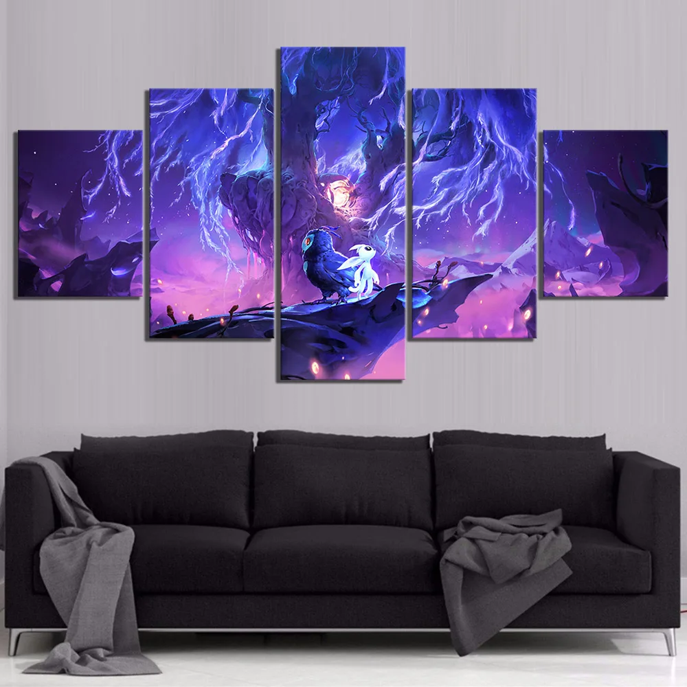 5 шт. мультфильм пейзаж плакат картины Ori и слепой лес игра произведение искусства