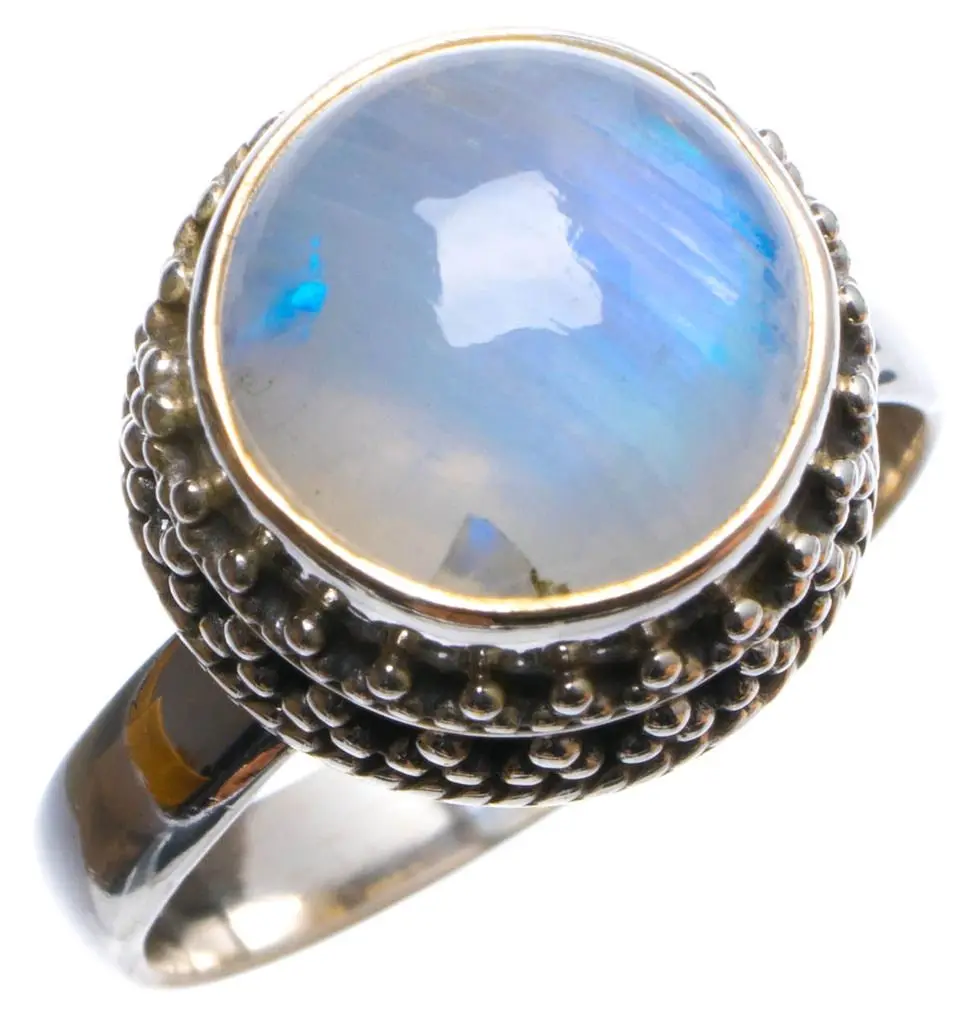 Кольцо из серебра 925 пробы с натуральным лунным камнем ручной работы размер США