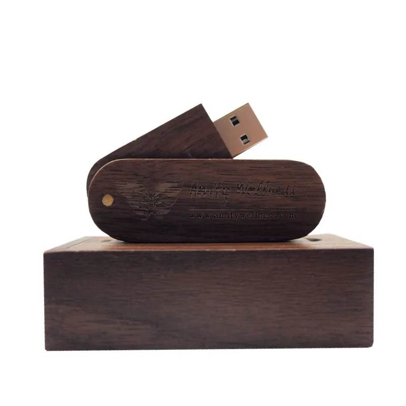

Custom Logo Walnut Wooden USB 2.0 Flash Drive Pendrive 4GB 8GB 16GB 32GB 64GB Rotation Usb+ Box Memory Stick Photography Gift