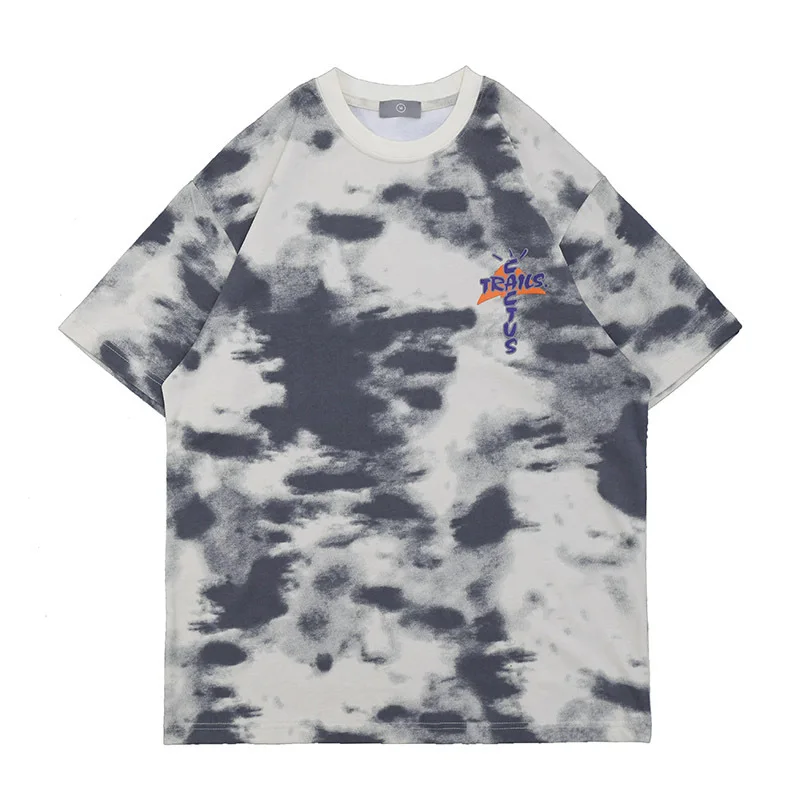 

Travis Scotts Men Women Tshirt Tide Card Splash Ink Retro Wash Distressed Letter Print Short-sleeved T-shirt Cactus Jack Hip Hop