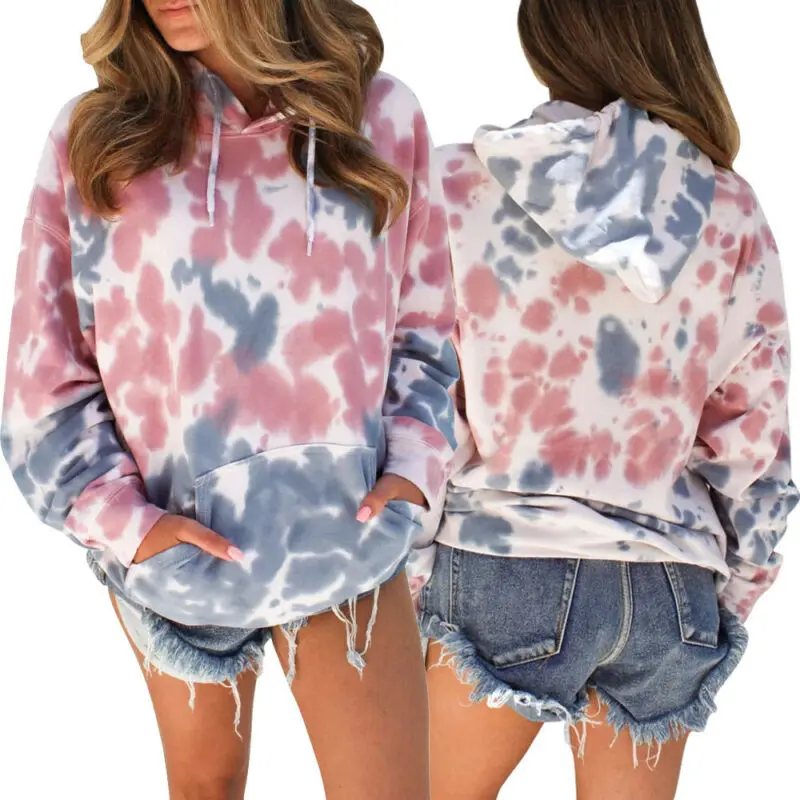 

UK Women Oversized Tie Dyeing Hoodie Sweatshirt Hooded Coat Pullover Jumper Tops