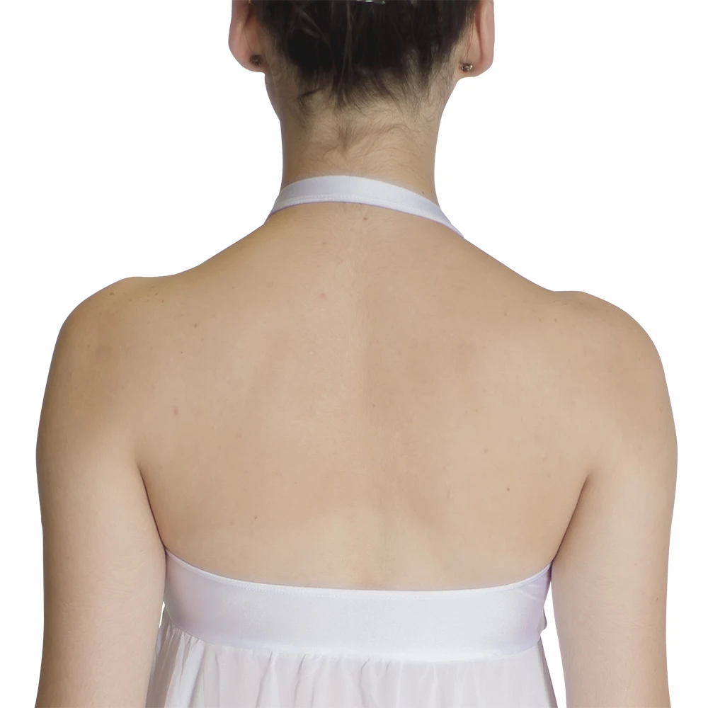 Белое лирическое танцевальное платье с лямкой на шее и трусиками шифоновые юбки