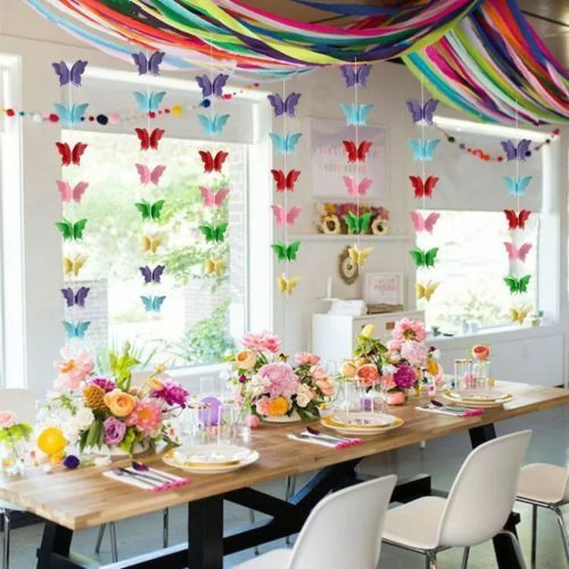 2.7M 3D Paper Garland Butterfly Banner kids Baby Shower Bunting for Valentine's Day Wedding Birthday Party Decoration | Дом и сад