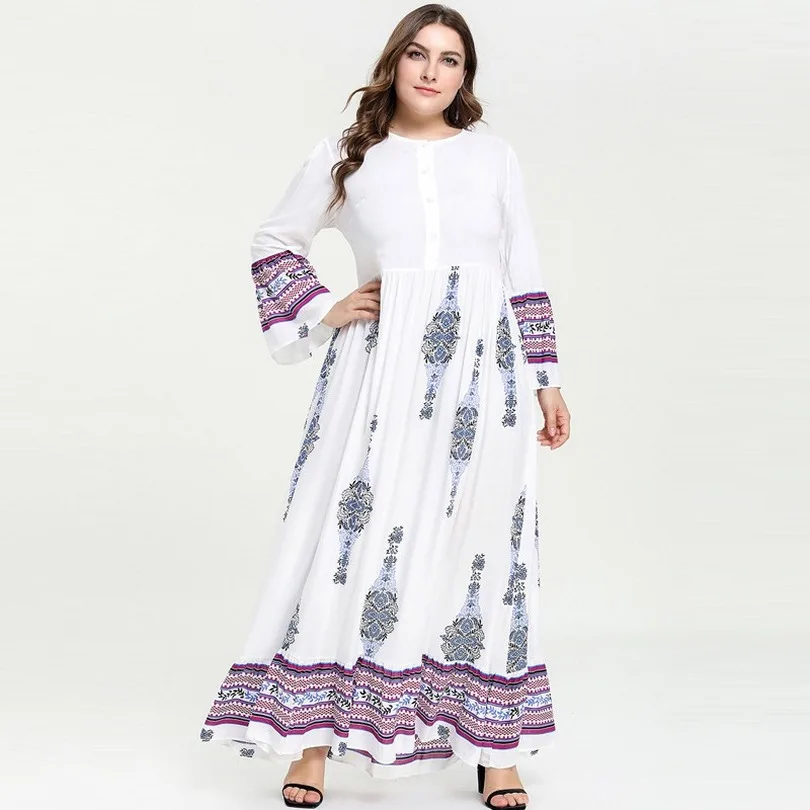 2019 плюс Размеры этнический принт Абая для мусульман при грудном вскармливании